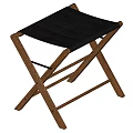 Modern Wooden Stool With Black Leather Seat And Cross Leg Design