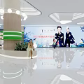 Modern Shopping Mall Atrium With Circular Ceiling Light Polka Dot Pillars And Escalators 3d model