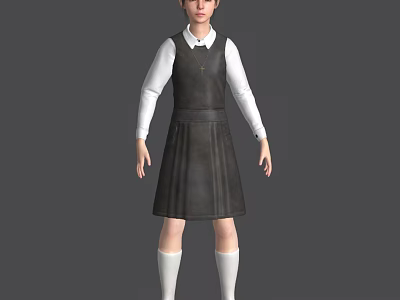 Game Movie Character Design With White Shirt Dark Pinafore Dress And White Stockings 3d model