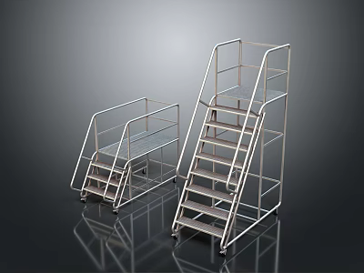 Stainless Steel Industrial Equipment Mobile Stairs With Handrails And Platform Steps 3d model
