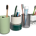 Daily Washing Essentials Display With Toothbrushes Toothpaste Tubes Colorful Cups And Patterned Boxes