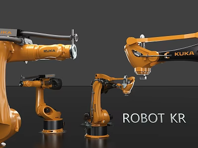 Multiple KUKA ROBOT KR Industrial Robotic Arms With Orange Mechanical Structure 3d model