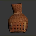 Orange Vase-Shaped Woven Rattan Container with Decorative Basket Weave Design
