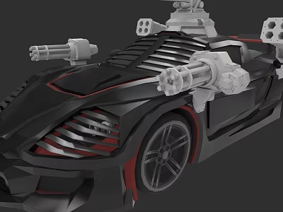 Futuristic Black And Red Tank With Multiple Cannons And Mechanical Design 3d model