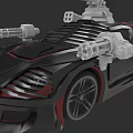 Futuristic Black And Red Tank With Multiple Cannons And Mechanical Design