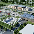 Aerial Planning Of Transportation Hub With Main Building Square Greenery And Road Network