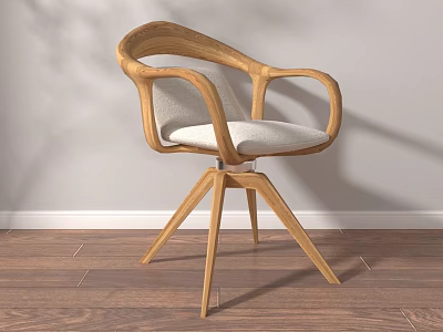 Modern Wooden Chair With Curved Armrests Light Upholstered Seat And Three Legged Base 3d model