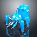 Blue Spider Shaped Robot Featuring Mechanical Legs Red Lights And Shiny Metallic Design