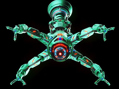 Advanced Green Multi Arm Industrial Equipment With Illuminated Robotic Structure 3d model