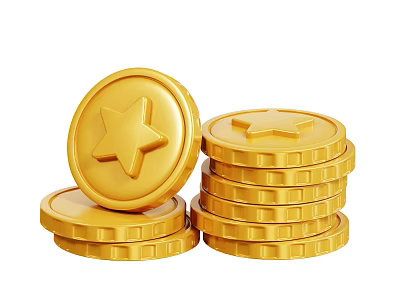Stylish Decorative Ornament Set with Golden Star Pattern Coins Stacked Design 3d model