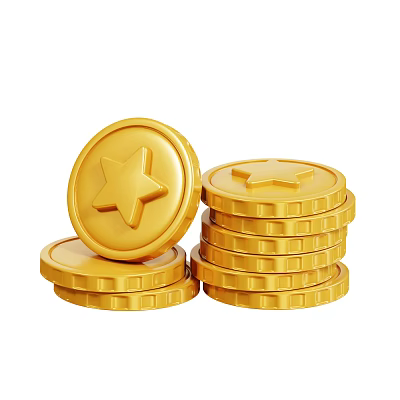 Stylish Decorative Ornament Set with Golden Star Pattern Coins Stacked Design 3d model