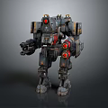 Futuristic Sci-Fi Mech Warrior With Gray Armor Red Sensors And Weaponized Arms