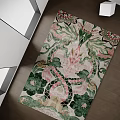 Decorative Square Carpet With Green Pink Floral Patterns For Living Room Floor