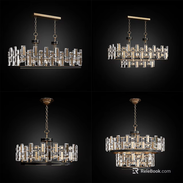 Modern Crystal Chandelier With Geometric Glass Elements And Bronze Metal Frame Design 3d model