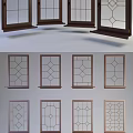 Wooden Casement Windows With Geometric Glass Patterns And Arched Top Design
