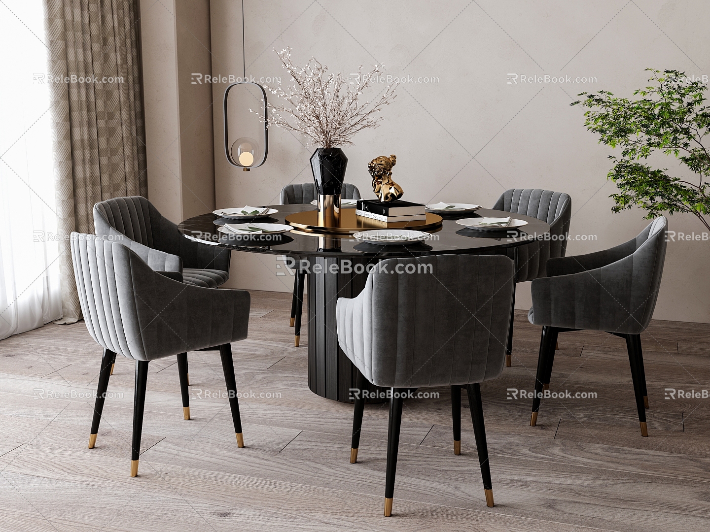 Round dining table and chair combination 3d model