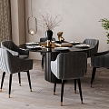 Round dining table and chair combination 3d model