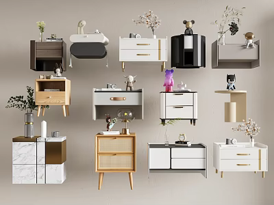 Modern Bedside Tables With Various Designs Wooden Marble And Storage Drawers 3d model
