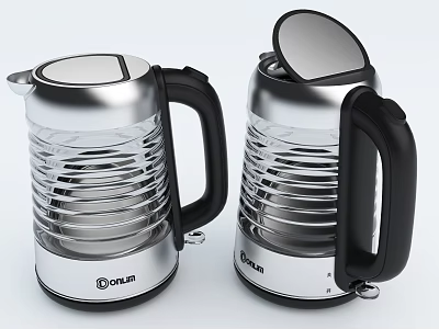 BORJA Silver Electric Kettles with Black Handle and Transparent Body Modern Design Home Use 3d model