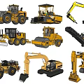 Yellow Heavy Duty Construction Utility Vehicles Including Loaders Rollers And Excavators 3d model