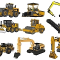 Road repair machinery bulldozer excavator construction machinery asphalt paver 3d model