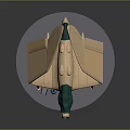 3D Designed Spacecraft Model With Beige Wings Green Body And Blue Base For Space Exploration