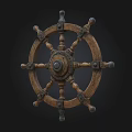 Vintage Wooden Ship Wheel With Metal Accents And Classic Design Elements