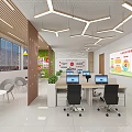 Modern Office Interior With Large Windows Geometric Pendant Lights Workstations And Green Plants