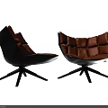 Modern Single Sofa with Brown Upholstered Cushion and Black Star-shaped Base 3d model