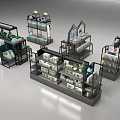 Modern Display Shelves With Multiple Tiers And Various Retail Product Displays