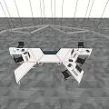 Modern Office Desks with Computers and Office Chairs in Open Workspace Layout 3d model