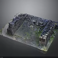 Ancient Ruin Model With Stone Walls Grass And Moss Details