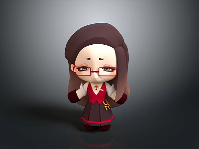 Cartoon Character With Long Brown Hair Red Glasses Red Top Black Skirt And Gold Pendant 3d model