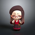 Cartoon Character With Long Brown Hair Red Glasses Red Top Black Skirt And Gold Pendant