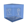 Public Facility Blue Transparent Cube With Illuminated Sign Featuring Crepes CAKE And Fan Shaped Design