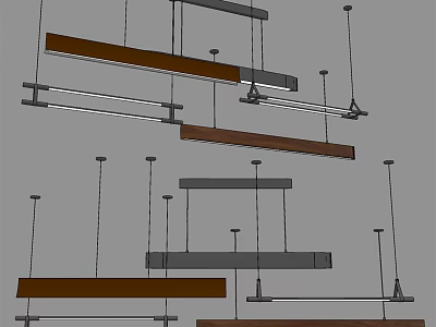 Modern Wooden And Metal Linear Chandeliers Suspended For Home Interior Design 3d model