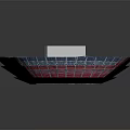 Cartoon Stadium Scene With Colorful Seats Central Platform Pavilion And Green Fence