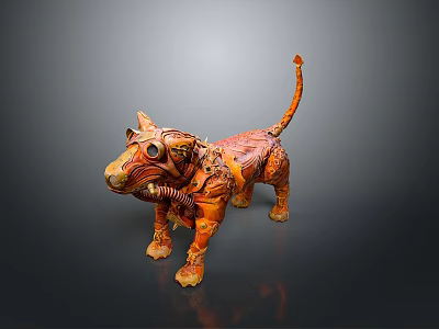 Steampunk Animal Sculpture with Orange Brown Color Metallic Components and Intricate Mechanical Design 3d model