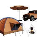 Outdoor Canopy Essential for Camping with Tent SUV and Campfire Setup 3d model