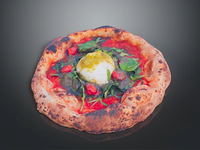 Delicious Italian Style Pizza With Fresh Tomato Mozzarella Spinach And Crispy Baked Crust 3d model