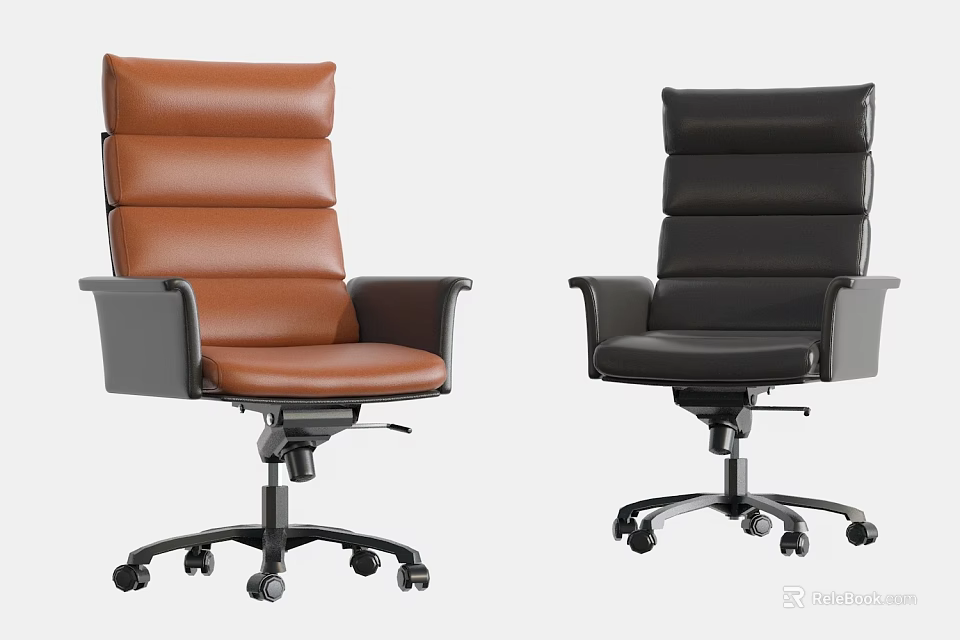 Modern Brown and Black Leather High Back Adjustable Office Chair with Wheels 3d model 