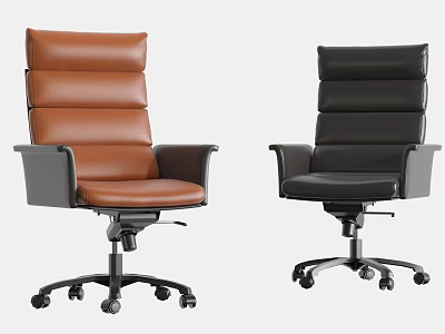 Modern Brown and Black Leather High Back Adjustable Office Chair with Wheels 3d model