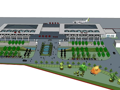 Beijing South Railway Station Airport Terminal Plaza With Airplane And Greenery Landscaping 3d model
