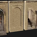 Traditional Entry Gates with Various Arched Designs and Wooden Doors on Brick Walls