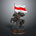 Furniture Decorative Sculpture With Winged Horse And Red White Flag Base