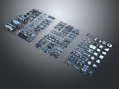 Assorted Mechanical Parts Collection With Various Shapes Sizes And Technical Components 3d model