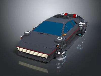 Gray Modified Car With Blue Windows Red Top Lights And Front Grille 3d model