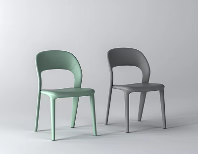Two Light Green And Gray Modern Sleek Dining Chairs With Simple Design 3d model