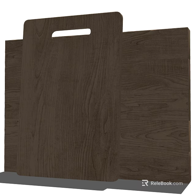 Two Dark Brown Wooden Cutting Boards With Wood Grain Texture And Handle Hole 3d model 