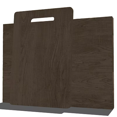 Two Dark Brown Wooden Cutting Boards With Wood Grain Texture And Handle Hole 3d model